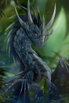  2018 blue_scales digital_media_(artwork) dragon eyelashes female feral horn membranous_wings orange_eyes scales solo spines telleryspyro wings 