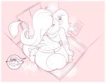  anthro big_butt big_dom_small_sub blush bovine butt canine cattle clothed clothing duo elevator facesitting female fur huge_butt hyper hyper_butt larger_female male male/female mammal monochrome mr.pink overweight overweight_female size_difference smile sweat thick_thighs 