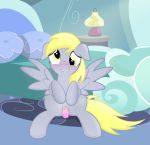  2015 absurd_res amber_eyes bed blonde_hair blush derpy_hooves_(mlp) dildo equine feathered_wings feathers female feral friendship_is_magic fur grey_feathers grey_fur hair hi_res inside lamp looking_at_viewer mammal masturbation my_little_pony pegasus pillow pussy pussy_juice rainbownspeedash sex_toy solo spread_wings wings 