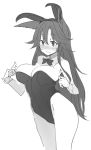  alternate_costume animal_ears bare_arms bare_shoulders blush bow bowtie breasts bunny_ears bunnysuit commentary_request cowboy_shot detached_collar eyebrows_visible_through_hair fake_animal_ears greyscale hair_between_eyes imaizumi_kagerou kamukamu_(ars) large_breasts long_hair monochrome parted_lips simple_background sketch solo standing sweat thighs touhou very_long_hair wavy_mouth white_background wolf_ears wrist_cuffs 