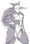  anthro canine claws crotch_fluff featureless_crotch fur grey_eyes grey_fur looking_at_viewer male mammal muscular muscular_male simple_background solo thin_waist torushitakara white_background white_fur wide_hips 
