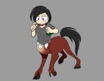  2017 big_eyes black_hair brown_fur centaur clothed clothing duo equine equine_taur eyebrows_visible_through_hair eyes_closed eyes_visible_through_hair feral flask fur grey_background grin hair holding_object hooves human_to_taur light_skin looking_at_self male mammal merging potion purple_eyes quadruped shirt simple_background smile taur thelemonadestand transformation 