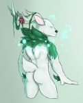  arion_(himeros) butt cervine deity flower fur glowing glowing_eyes himerosthegod horn leaves magic male mammal muscular muscular_back plant rear_view simple_background solo vines white_fur 