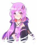  ahoge aisha_(elsword) coat cosplay elsword eyebrows_visible_through_hair hair_ornament hood hoodie long_hair purple_eyes purple_hair short_hair_with_long_locks sidelocks smile vocaloid voiceroid wanko_(takohati8) yuzuki_yukari yuzuki_yukari_(cosplay) 