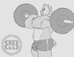  2017 anthro barbell biceps bovine bruteandbrawn bulge cattle clothed clothing exercise greyscale horn male mammal monochrome muscular muscular_male navel pecs shorts simple_background solo standing tattoo topless torben weightlifting weights white_background workout 