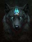  2018 black_fur black_nose blue_eyes canine digital_media_(artwork) feral fur headshot_portrait jademere looking_at_viewer mammal portrait solo wolf 