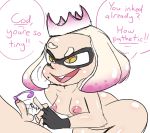  +_+ 1boy 1girl bent_over black_gloves blush breasts collarbone cowboy_shot crown cum domino_mask ejaculation english_text erection fingerless_gloves gloves grey_hair hetero highres hime_(splatoon) humiliation little_penis looking_up mask mole mole_under_mouth multicolored multicolored_eyes nipples nude open_mouth orange_eyes orgasm penis platinum_blonde premature_ejaculation raised_eyebrow shiny shiny_hair shiny_skin short_hair simple_background skitterleaf small_breasts small_penis_humiliation smile solo_focus speech_bubble splatoon splatoon_2 standing talking teeth tentacle_hair testicles text_focus uncensored white_background yellow_eyes 
