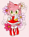 2018 amy_rose anthro boots clothing eyelashes female flower footwear gloves green_eyes happy hedgehog mammal open_mouth plant solo sonic_(series) tongue video_games 雨森 