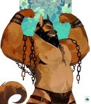  2018 absurd_res anthro barazoku beard biceps black_hair body_hair bracelet canine chain chest_hair clothed clothing dog facial_hair flexing german_shepherd hair hi_res jewelry male mammal muscular muscular_male navel nipples pecs smile solo underwear vetrowolf 