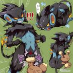  ! &lt;3 ambiguous_gender ballbusting balls black_balls black_fur blue_fur brown_fur buneary censored cock_and_ball_torture duo eyes_closed fur genital_trauma green_background hunched_over japanese_text larger_male luxray male nintendo open_mouth pain pok&eacute;mon pok&eacute;mon_(species) saliva sequence sharp_teeth simple_background sitting size_difference smaller_ambiguous smile standing sweat teal_eyes tears teeth text torushitakara translated video_games yellow_sclera 