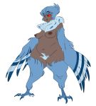  2018 4_toes animal_humanoid areola avian avian_humanoid blue_hair blue_wings breasts digital_media_(artwork) erect_nipples eyeshadow feathered_wings feathers female hair harpy hi_res humanoid makeup navel nipples nude pubes red_sclera short_hair simple_background slb slightly_chubby smile solo standing talons thick_thighs toes white_background wide_hips winged_humanoid wings 