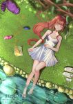  absurdres animal animalization artist_name bag bare_arms bare_legs barefoot bird blurry_foreground branch breasts brown_hair closed_eyes collarbone commission day doki_doki_literature_club dress eyebrows_visible_through_hair from_above hair_ribbon hand_on_own_stomach highres huge_filesize kaze-hime long_hair lying medium_breasts monika_(doki_doki_literature_club) natsuki_(doki_doki_literature_club) nature on_back on_ground outdoors plastic_bag ponytail raccoon ribbon sayori_(doki_doki_literature_club) shoes_removed signature soaking_feet socks_removed solo squirrel water white_dress white_ribbon yuri_(doki_doki_literature_club) 