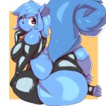  absurd_res anthro big_breasts big_butt big_tail blue_fur blue_hair breasts butt clothing female fur hair hi_res huge_breasts huge_butt mammal rodent rubber shiny squirrel tight_clothing trinity-fate62 