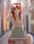  2018 5_fingers accelo_(character) anthro braided_hair clothed clothing digital_media_(artwork) feline girly hair heterochromia mammal nayel-ie orange_hair smile solo 