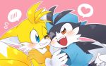  &lt;3 2018 anthro blue_eyes blush canine clothing crossover duo fox fur gloves hat klonoa klonoa_(series) lagomorph long_ears male male/male mammal miles_prower multi_tail open_mouth pictographics pilz_moos rabbit red_eyes sonic_(series) video_games white_fur yellow_fur 