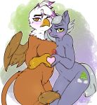  &lt;3 2018 anthro anthro_on_anthro anthrofied areola arnachy avian beak big_breasts blush breast_size_difference breast_squish breasts breasts_frottage brown_eyes brown_feathers cutie_mark duo earth_pony equine eyebrows eyelashes feathered_wings feathers female female/female friendship_is_magic frown fur gilda_(mlp) green_eyes grey_hair gryphon hair hi_res horse interspecies limestone_pie_(mlp) looking_at_viewer mammal my_little_pony navel nipples nude one_eye_closed pony portrait short_hair simple_background standing sweat talons thick_thighs three-quarter_portrait watermark wings 