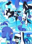  2018 anthro areola big_butt blue_hair breasts butt cetacean claws comic detailed_background dialogue digital_media_(artwork) duo english_text female forced hair mammal marine nipples nude orca outside penelope pussy rainbowscreen rape restrained sea speech_bubble suspension tentacles text thick_thighs toe_claws upside_down water whale 