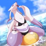  anthro beach bikini clothing dessert detailed_background female food ice_cream mienshao nintendo outside pok&eacute;mon pok&eacute;mon_(species) sea seaside solo swimsuit video_games water びーだま 