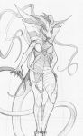  claws empty_eyes female frill lizard monochrome reptile scalie sketch solo tentacles x-rom 