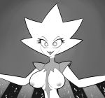  alien big_breasts blush breasts cartoon_network exposed_breasts eyelashes female gem_(species) grey_background grey_eyes greyscale grin half-length_portrait humanoid inverted_nipples miscon monochrome nipples noseless not_furry portrait puffy_nipples simple_background smile solo steven_universe white_diamond_(steven_universe) white_skin 