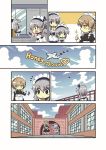  :&lt; aircraft airplane azur_lane belchan_(azur_lane) belfast_(azur_lane) blue_eyes brown_hair cloud colonel_aki comic commander_(azur_lane) english grey_hair hair_over_one_eye maid maid_headdress multiple_girls sheffield_(azur_lane) thumbs_up 