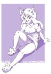  2018 anthro breasts cat claire_(the_summoning) clothing dress eyeshadow fangs feline female hair hi_res long_hair looking_at_viewer makeup mammal monochrome open_mouth panties pentagram pose sitting slippers slit_pupils smile solo sweat the_summoning tobitobi90 underwear upskirt 