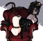  animal_ear_fluff animal_ears armchair bangs bare_shoulders black_choker black_hair bob_cut boots breasts cat_ears cat_girl cat_tail chair choker cleavage collar commentary_request from_side gloves hair_between_eyes hat high_heels jacket looking_at_viewer medium_breasts mole mole_on_ass mole_on_breast naruwe off_shoulder original peaked_cap red_ribbon ribbon short_hair skindentation solo tail tail_ribbon thigh_strap yellow_eyes 