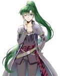  cosplay fire_emblem fire_emblem:_rekka_no_ken fire_emblem_heroes green_eyes green_hair high_ponytail jacket lloyd_(fire_emblem) lloyd_(fire_emblem)_(cosplay) long_hair looking_at_viewer lyndis_(fire_emblem) ponytail smile solo wani_(fadgrith) 