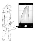  2018 5_fingers absurd_res anthro areola balls big_balls big_penis black_and_white breasts canine cellphone dickgirl digital_drawing_(artwork) digital_media_(artwork) english_text erection eyebrows eyelashes foreskin front_view full-length_portrait fur greyscale hair hi_res holding_object huge_balls huge_penis humanoid_penis hybrid intersex mammal marblesoda monochrome navel nipples nude partially_retracted_foreskin penis phone photo portrait procyonid raccoon rikki saggy_balls simple_background sketch smile solo spanish_text standing text uncut vein veiny_penis white_background wolf 