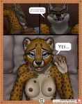  anthro bed better_version_at_source breasts canine cheetah claws comic conditional_dnp delkon dialogue feline female jewelry male mammal piercing the_feast_of_nero tongue wolf 