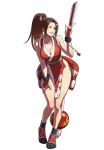  breasts brown_eyes brown_hair cleavage closed_fan fan fatal_fury folding_fan full_body high_ponytail japanese_clothes large_breasts ninja official_art ogura_eisuke pelvic_curtain ponytail revealing_clothes shiranui_mai snk snk_heroines:_tag_team_frenzy solo the_king_of_fighters 
