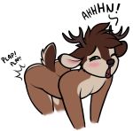  2018 alpha_channel anthro antlers blush brown_fur brown_hair butt cervine fur green_eyes hair horn looking_back male mammal moan nude open_mouth sigma_x simple_background solo text transparent_background 