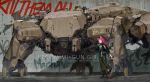  animal_ears anti-materiel_rifle as50 belt boots carrying_over_shoulder cat_ears full_body glasses gloves gun high_heels highres jacket long_hair looking_at_viewer mecha original pink_hair rifle science_fiction smile sniper_rifle tommy830219 walking wall weapon 
