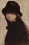  bangs black_clothes brown_hair expressionless hat long_hair looking_at_viewer original shadow_striker solo upper_body 