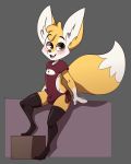  2018 anthro blush brown_eyes bulge canine clothed clothing digital_drawing_(artwork) digital_media_(artwork) fennec fox fur hair hi_res legwear male mammal open_mouth simple_background smile solo stockings tongue ziggy_fox 