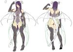  1girl ass bare_shoulders boots breasts character_sheet covered_navel curvy demon_girl demon_horns demon_tail demon_wings elbow_gloves erect_nipples female fishnets fuuma_saika gloves highleg highleg_leotard hips horns huge_ass impossible_clothes impossible_leotard large_breasts leotard lilith-soft long_hair looking_at_viewer nipples purple_hair red_eyes simple_background solo standing succubus sweat tail taimanin_(series) taimanin_asagi_battle_arena thighhighs thighs white_background wings zol 