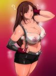  ? armpit_hair breasts brown_eyes brown_hair final_fantasy final_fantasy_vii ganto gloves large_breasts long_hair midriff navel nipples pencil_skirt plump see-through shorts skirt smell solo sweat tifa_lockhart 