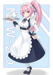  alternate_costume apron bangs black_footwear black_ribbon blush breasts buckle buttons character_name closed_mouth crossed_ankles dated eyebrows_visible_through_hair full_body girls_frontline hand_on_hip head_tilt holding holding_plate juliet_sleeves large_breasts long_hair long_sleeves looking_at_viewer maid maid_headdress mary_janes neck_ribbon ntw-20_(girls_frontline) pantyhose pink_eyes pink_hair plate ponytail puffy_sleeves ribbon shoes short_sleeves sidelocks signature simple_background skirt solo tassel teapot twitter_username unel very_long_hair white_background white_legwear 