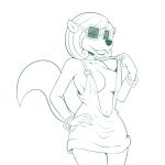  2018 5_fingers anthro bedroom_eyes breasts cleavage clothed clothing cougar counting_cougar dress feline female half-closed_eyes hand_on_hip jegc looking_at_viewer mammal mature_female monochrome navel nickelodeon seductive short_tail side_boob skimpy standing t.u.f.f._puppy teeth under_boob 