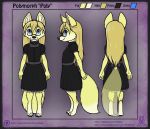  2017 4_toes 5_fingers anthro barefoot biped black_nose blonde_hair blue_eyes canine character_name child claws clothed clothing cub digitigrade dress english_text female flat_chested fluffy fluffy_tail fox front_view fur fur_markings hair hindpaw inner_ear_fluff lichfang looking_at_viewer mammal markings model_sheet multicolored_fur multiple_angles paws polymorph purple_background rear_view side_view simple_background smile socks_(marking) solo standing tanslucent text toe_claws toes two_tone_fur url watermark white_fur yellow_fur young 