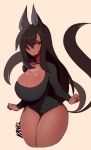  2018 2_tails 5_fingers animal_humanoid annoyed big_breasts big_butt biped bottomless breasts brown_hair brown_skin butt cleavage clothed clothing digital_media_(artwork) eyebrows eyelashes female fox_humanoid front_view frown fur hair huge_breasts humanoid inner_ear_fluff jewelry kammi kanel long_hair looking_at_viewer mammal multi_tail necklace portrait shirt simple_background solo standing text thick_thighs three-quarter_portrait voluptuous white_background wide_hips 