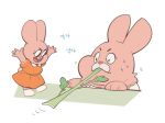  2018 4_fingers anais_watterson anthro buckteeth cartoon_network clothing daughter dialogue dress duo eating father female junyoi korean_text lagomorph mammal open_mouth overweight parent rabbit richard_watterson simple_background standing sweat teeth text the_amazing_world_of_gumball white_background young 