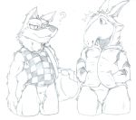  2018 4_fingers ? animal_crossing anteater anthro anthrofied antonio_(animal_crossing) bag biped bottomless canine checkered_clothing checkered_print cheek_tuft clothed clothing confusion crotch_tuft duo eye_contact featureless_crotch front_view frown fur greyscale gym_bag half-length_portrait hands_in_pockets hi_res holding_object hoodie hopelesshighschool humanoid_hands lobo_(animal_crossing) looking_at_another male mammal monochrome nintendo pencil_(artwork) portrait shirt simple_background snout standing striped_fur stripes surprise traditional_media_(artwork) tuft video_games white_background wolf 