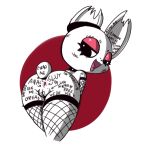  2018 alpha_channel anthro anus bedroom_eyes body_writing butt clothing collar eyebrow_piercing facial_piercing female fishnet fur half-closed_eyes lagomorph leaning leaning_forward legwear looking_at_viewer looking_back mammal piercing presenting presenting_hindquarters pussy rabbit rabbit_tail rear_view seductive shortstack solo text thick_thighs thigh_highs tongue tongue_out tongue_piercing vono white_fur 