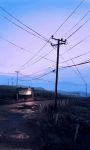  cloud cloudy_sky danfango fence highres landscape night no_humans original outdoors power_lines road scenery sign sky star_(sky) starry_sky 