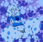  2018 4_fingers abstract_background anthro anus bedroom_eyes big_breasts blue&#039;s_clues blue_(blue&#039;s_clues) blue_eyes blue_fur bottomless breasts canine clothed clothing collar crossed_arms dog female fur half-closed_eyes hi_res lipstick looking_at_viewer makeup mammal navel neom-daddy pawprint pose pubes pussy seductive sitting slightly_chubby spikes spots spotted_fur spread_legs spreading thick_thighs voluptuous 