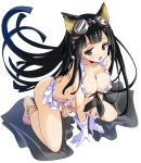  animal_ears bikini black_eyes black_hair blush breasts cleavage frilled_bikini frills gloves goggles goggles_on_head granblue_fantasy hirowa_nagi jessica_(granblue_fantasy) long_hair looking_at_viewer open_mouth solo swimsuit white_gloves 