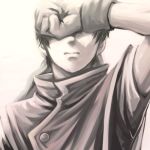  bandana black_hair closed_mouth commentary_request covering_eyes gensou_suikoden gloves kiichi_(9ta) lowres male_focus short_hair solo tir_mcdohl 