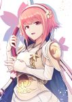  :d bow_(weapon) breastplate detached_sleeves eyebrows_visible_through_hair fire_emblem fire_emblem_if highres holding holding_bow_(weapon) holding_weapon nakabayashi_zun open_mouth pink_hair red_eyes sakura_(fire_emblem_if) shiny shiny_hair short_hair_with_long_locks shoulder_armor sidelocks smile solo spaulders upper_body weapon white_background 
