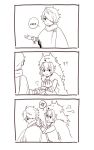  1girl 3koma angry animal_costume cape comic english fur_trim gloves greyscale hair_over_one_eye jewelry mella monochrome octopath_traveler open_mouth paw_pose scarf short_hair simple_background smile therion_(octopath_traveler) tressa_(octopath_traveler) wolf wolf_costume 